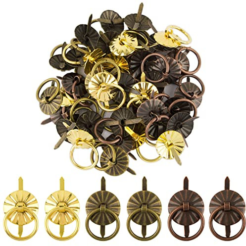 BETESSIN 40Pcs Metall Brads mit Pull Ring Mini Brads zum Basteln 19MM Möbelknöpfe Mini Knöpfe Schrank Vintag Musterklammern Klein Schublade Griff für DIY Scrapbooking Möbel Deko