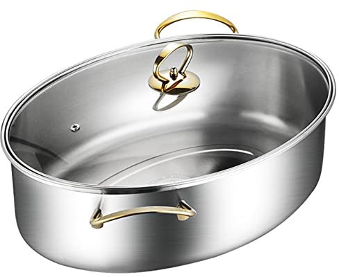 Acier Inoxydable 304 Ovale Ensemble De Steamer De Poisson Avec Rack, Disque En Céramique, Jeter Dehors Multi - Usages Plaque De Cuisson Stockpot Pour Le Poisson Cuit À La Vapeur, Soupe Bouillante