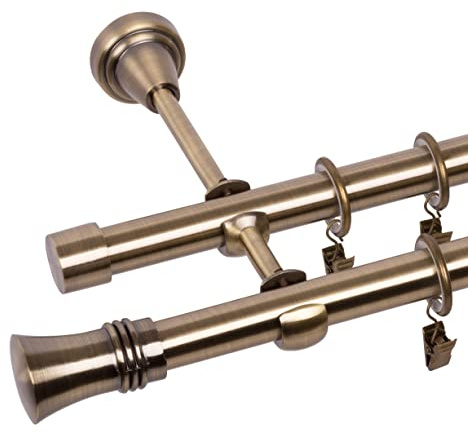 RENA Gardinenstange Vorhangstange 2-läufig - 19 mm - aus Metall - Lautlose Rollen - Komplettset - Antik Gold 140cm |Prince