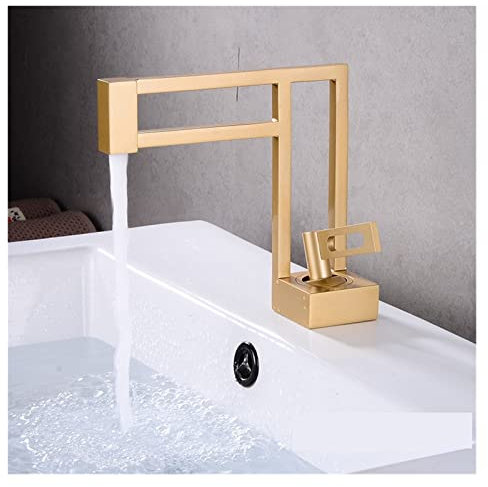 Topffüller Küchenarmatur Waschtischarmaturen Schwarz Waschbecken Mischbatterien Messing Badarmaturen Quadratisches Gefäß Waschbecken Wasserhahn Schwarz Waschtischmischer Kalt Warmwasser(Matte gold)