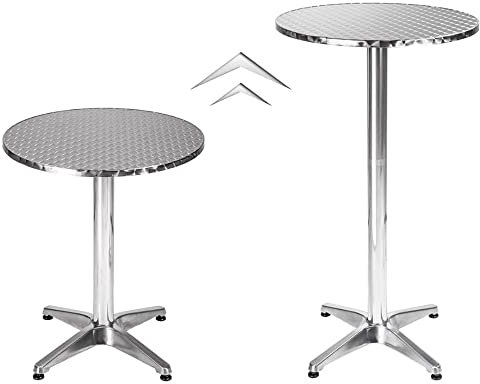 Klappbarer Bartisch, Esstisch, Aluminium Ø60 cm, runder / quadratischer Stehtisch, Bistrotisch für innen und außen, Edelstahl, hoch, 2-in-1, aus Aluminium, faltbar, 70 cm/110 cm (rund)