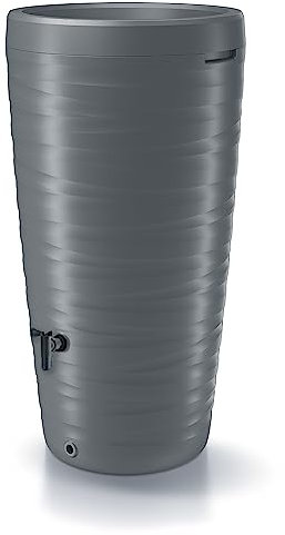 Serbatoio per Acqua Piovana Maze 240L | Ø59,3x114 cm | 2 Punti di Attacco | Incluso Inserto per Fiori Rubinetto e Sistema di Raccolta Acqua | Cisterna da Giardino | Colore Grigio Design Moderno