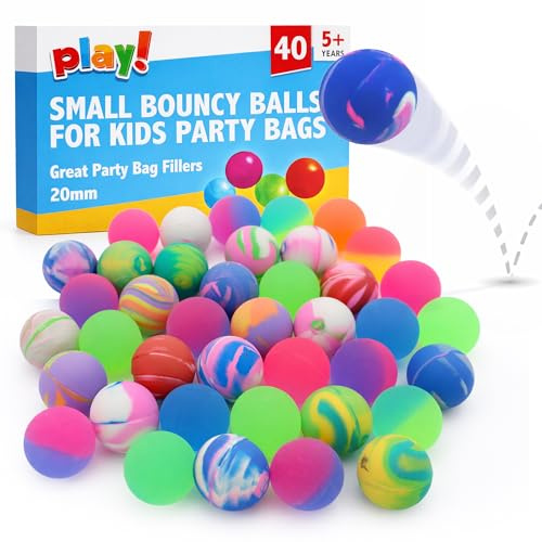 SOL 40pk Small Bouncy Balls for Kids Party Bags 18mm Rubber Ball Bag Fillers Boys Toys - High Bounce Colourful Prizes Unisex Birthday Games - Durable Fun Designs School Rewards - For Ages 5+