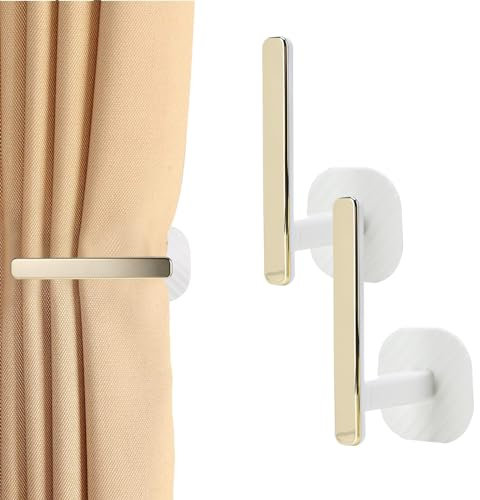 Fermatende Autoadesivi, Fermatenda Decorativi per Tende, Ganci per Tende a Forma di L, 2 Pezzi Fermatende e Raccogli Tenda Ganci per Tende per Casa Camera da Letto Soggiorno Ufficio Sala da Pranzo