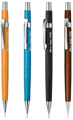 Pentel Druckbleistift der Serie P200, automatisch, nachfüllbar, 1 Stück von jeder Größe, 4 Stück, 0,3 mm/0,5 mm/0,7 mm/0,9 mm