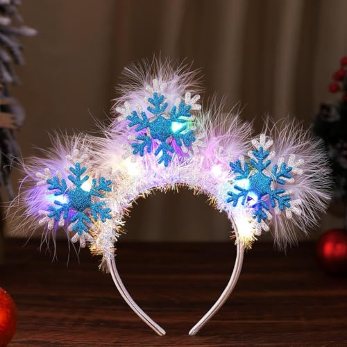 Johiux LED Weihnachts Haarreif mit Schneeflocken und Federn - Weihnachts Haarschmuck für Kinder und Erwachsene - Party Geschenk
