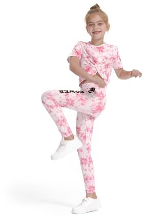 PATPAT Set di Abbigliamento Ragazze Tie Dye, T-shirt Bambina Corta + Pantaloni Vestiti Bambina, Abbigliamento Sportivo, Leggings Sportivi bambina, Completi sportivi, Tempo Libero Estivo 5-12 Anni