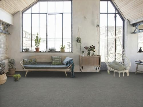 PVC Bodenbelag Vinylboden in dunklem Beton Design, Zuschnitt (4m breit, 5,5m lang)