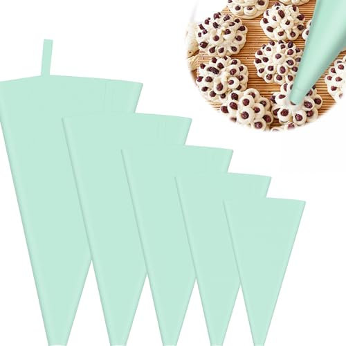WJUAN 5 Piezas Mangas Pasteleras Irrompible, 5 Tamaños Verde Claro Manga Pastelera Silicona, Seguro Inodoro Manga Pastelera Reutilizable, para Decoradores Pasteles, Panaderos Profesionales Amantes Pan