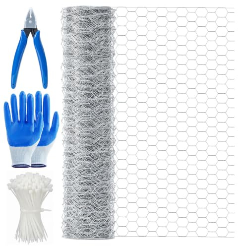 MAIYADUO Chicken Wire 40CM x 15M, Chicken Wire Mesh Roll, Anti-Rust Hexagonal Galvanized Chicken Wire Mesh for Pet Rabbit Chicken Fencing