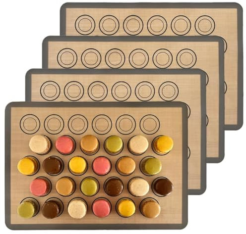 melairo da Forno per Macaron, Confezione da 4, per Macaron e Cottura Perfetti - Teglie da Forno per Macaron nel Silicone con Cerchi Guida per Le Dimensioni