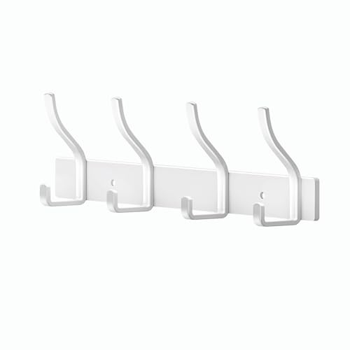 MEIJO Appendiabiti da Parete, Attaccapanni da Muro Attaccapanni da Parete Appendi Accappatoio Bagno Ingresso Cameretta Cucina (Bianco, 4 Ganci)