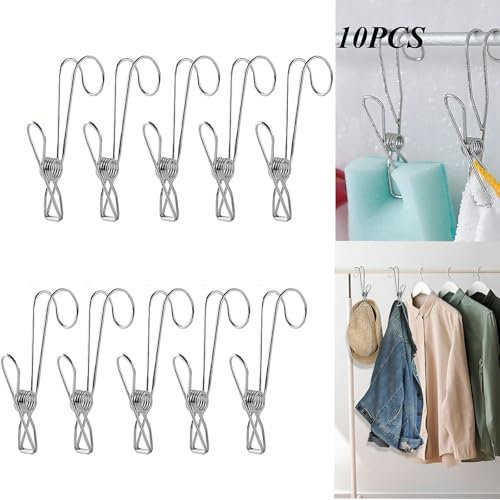 Primepixell 10PCS Pinces à Linge en Acier Inoxydable, Épingle à Linge Suspendue résistante au Vent pour l'extérieur, Pinces à Cartes de Noël, Pinces de Rangement de Cuisine Peu encombrantes