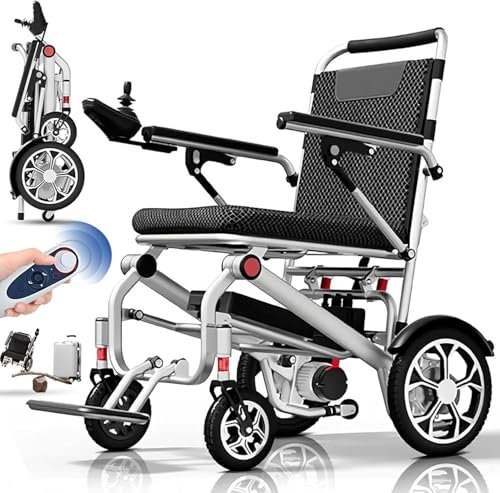 STRTG Leichter Elektrorollstuhl Mit Fernbedienung, Tragkraft 150 Kg, 14,9 Kg, Ultraleichter Faltbarer Elektrorollstuhl, Faltbarer Elektrorollstuhl Für Zu Hause, Li-Ionen-Akku 20A