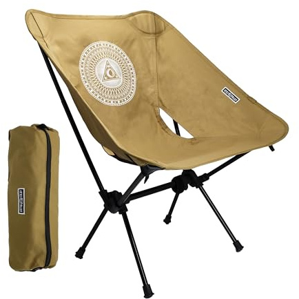 JFEIBLUE Chaise de camping pliante avec dossier, capacité de 108,9 kg, tissu Cordura 1000D, chaise compacte, portable et légère, adaptée pour la randonnée, la pêche, le camping, la plage (kaki)