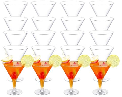 Perla, 48 Bicchieri da Martini in Plastica, Bicchiere Martini Trasparente, Calice Martini 210 ml Riutilizzabile, Bicchieri per Dessert per Compleanni, Matrimoni, Buffet