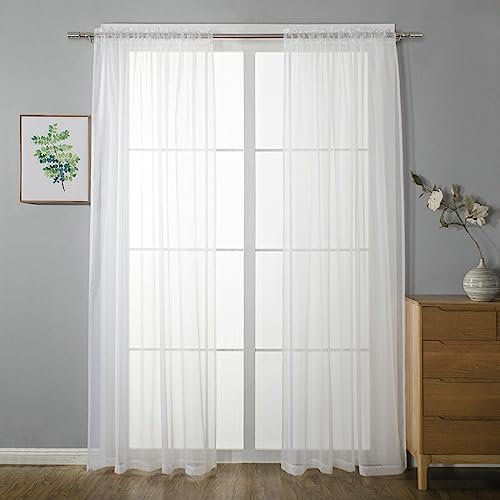 BCughia Gardinen Vorhang 2er Set, Vorhänge Lichtdurchlässig Einfarbig Fenstervorhänge Wohnzimmer H 229 x B 132 cm, Weiß