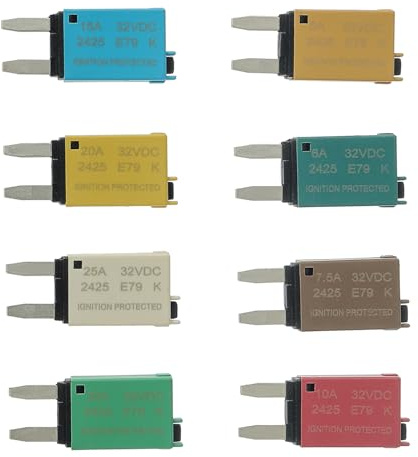 BOJACK ATM Manual Resettable Fuse Low Profile Mini Blade Fuses 5A 6A 7.5A 10A 15A 20A 25A 30A Amp Automotive Circuit Breaker Fuses DC 12V 28 Volts Boat Marine RV Car Truck (8 pcs Mixed