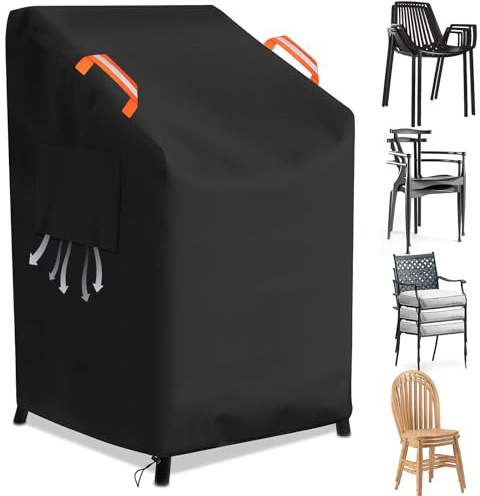 YALYAYA Housse en tissu Oxford 600D résistant à la déchirure pour chaises empilables - Coupe-vent - Résistante à l'hiver - Protection UV et neige - Pour protection de meubles de jardin tels que les