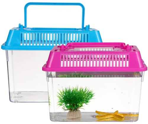 BESPORTBLE 4 Pack Portable Fish Tank Handheld Aquarium Plastic Fish Tank with Handle Transparent Turtle Box Breeding Case for Small Turtles Reptiles and Hamsters 5.91 X 4.33 X 3.74 in