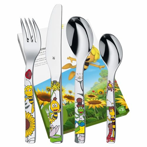 WMF Biene Maja Kinderbesteck mit Namensgravur - schönes Kinder Besteckset - Geschenk personalisiert mit Gravur - Geschenkideen für Mädchen und Jungen - Kinderbesteck ab 3 Jahre - 4-teilig