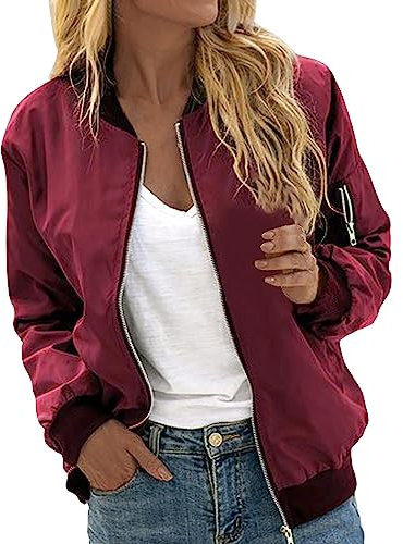 Giubbino Primaverile Donna- Giubbotto Bomber Elegante Giacca da Donna Elegante Bomber Casual Zip Up Solido Cappotto Outwear Giacca a Vento con Tasche Giacca Mezza Stagione Streetwear Giacchetto