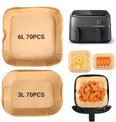 Papel Freidora Aire 140 Piezas Air Fryer Papel Rectangular Antiadherente para Cuadrado papel Freidora aire 6L y 3L Resistente a Altas Temperaturas Horno de Aire Caliente