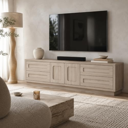 PREMTURE Lowboard，TV-Lowboard, TV-Ständer 170 cm lang, TV-Schrank, Fernsehtisch mit 2 Türen, TV-Regal mit 4 Schubladen, TV-Schrank, Graue Holzmaserung, 170 x 30 x 45.7 cm, Modern