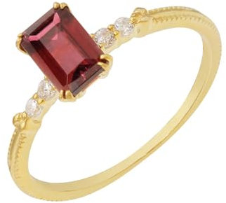 Mesnt 18K Gelbgold Goldring Damen mit Baguette-Form Turmalin und Moissanit, Größe 65 (20.7)