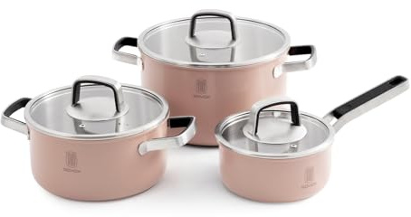 ROYDX Stainless Steel Pot Set, 6-Piece Saucepan Set with Glass Lids Cookware Set and Stay Cool Handle Induction Cooking Pot for All Hobs and Oven-Safe, Sauce Pan Uncoated(Dusky Pink)