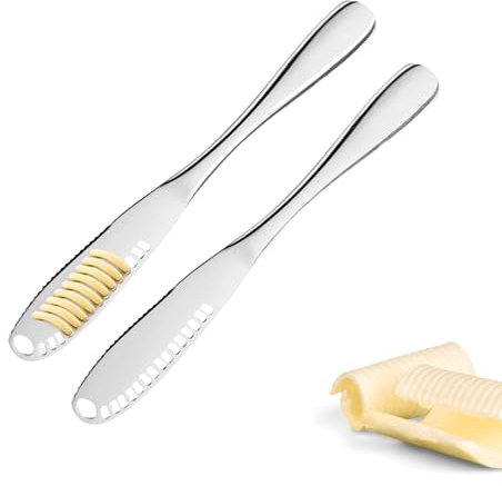 Westmark Coltello da burro e coltello per decorazioni, 2 pezzi – coltello con bordo seghettato e struttura a fessura per riccioli di burro, guarnitura, taglio – argento, 15 cm