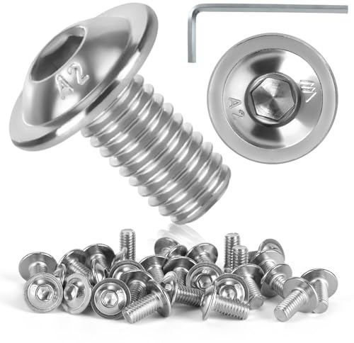 30 Pezzi Viti M6*12 mm, Viti a Testa Brugola, Bulloni di Acciaio Inox, Filettatura Completa con Chiave a Brugola, Bulloni a Testa Semicircolare per Manutenzione di Macchinari per Mobili