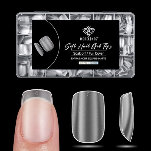 Modelones Nail Tips 510 Stück- Full Cover Nageltips Set, Soft Gel Tips Set, Buff PMMA Harz Nagelspitzen, Künstliche Nägel Zum Aufkleben Nail Art DIY, XS Kurze Quadrate