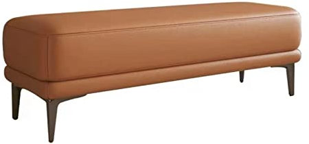 Bettbank aus Holz mit echtem Leder, stilvoller Nachthocker, Schuhwechselhocker, vielseitiger Fußhocker für Schlafzimmer und Garderobe (100 x 40 x 42 cm)
