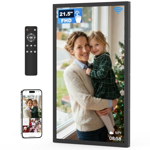 Arktronic 21.5 Inch Touchscreen Digital Picture Frame 32GB, Large Digital Photo Frame 1920x1080 FHD IPS, WiFi Electronic Photo Frame with Remote Control, Share Photo/Video via Apps, Email, Black