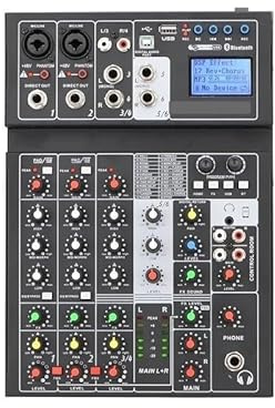 KONGMM Mixer Audio, Console di missaggio Bluetooth a 6 canali 24 Effetti DSP Alimentazione 48 V USB Riproduci Registrazione su PC