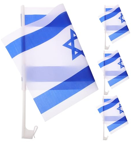 Hemobllo 4pezzi Bandiera Israeliana in Poliestere con Asta Decorazione Nazionale Riutilizzabile per Finestrino Auto Leggera e Portatile