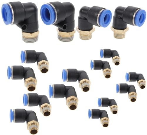 POPETPOP Raccords Rapides Pneumatiques 16 Pièces En Plastique Et Métal, Filetage Externe Coudé, Connecteurs à Sertir Pour Tuyaux D’air, Adaptés Aux Projets Industriels Et Outils Pneumatiques