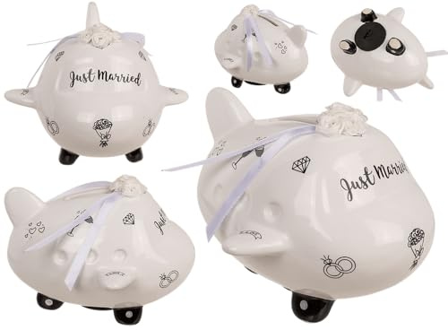 Palleon Hochzeits-Spardose Just Married | Keramik Geldgeschenk für Hochzeit, Verlobung & JGA | Witzige Spardose in Koffer-, Auto- oder Flugzeug-Design | Geschenkidee zur Hochzeit (Flugzeug)