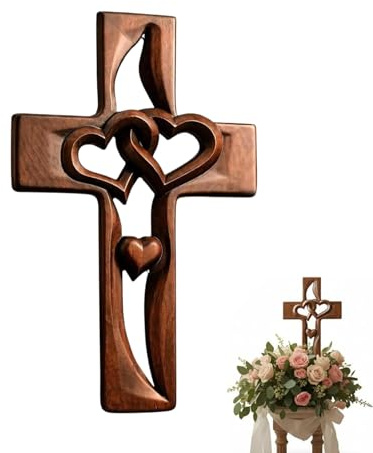 Generico Fotkräm | Decorazione per la Casa Intagliata a Mano | Croce Nuziale in Legno | per Coppie Sposi Novelli Amici Famiglia Matrimonio San Casa Ingresso Camera da