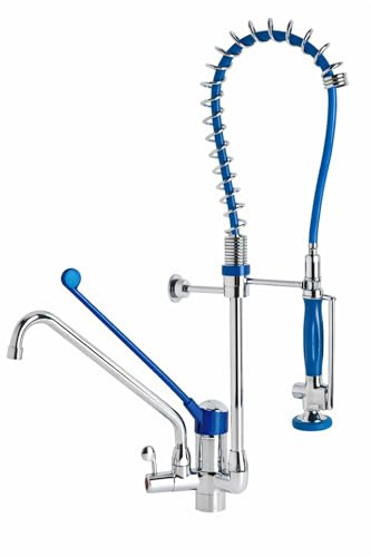 Genebre - Robinet colonne prélavé professionnel 1803 04 | Robinet industriel monocommande avec douche amovible et poignée médicale | cuisine professionnelle, hôtellerie, AISI 304 inoxydable