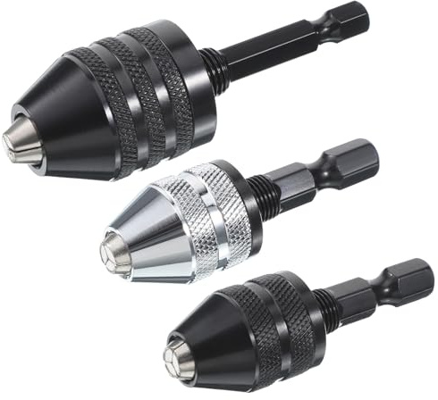 3PCS Drill Bit Adapter with 1/4 Hex Shank, 1/4 Keyless Drill Chuck Adapter, Small Drills Chuck Extension for Impact Driver Quick Connect (0.6-8mm,0.3-3.6mmx2)