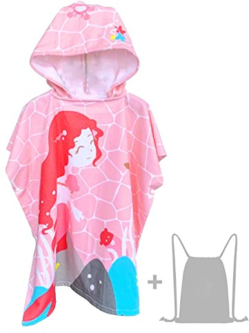 JORAKI Badhandduk för barn, strandhandduk för barn, badponcho med huva, supermjuk badrock för flickor och pojkar, 6–14 år, rosa sjöjungfrumönster