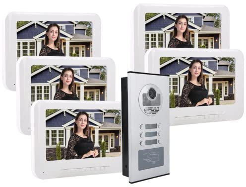 di Videocitofono per 5 Appartamenti, Videocitofono con Visione Notturna IR CUT da 7 Pollici, Videocitofono Antipioggia Citofono di Controllo Accessi per Villa(Spina UE 100‑240