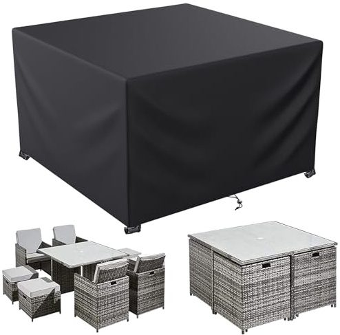 LCGOD Garden Furniture Covers - Waterproof, Heavy Duty 600D Oxford Fabric, Windproof, Anti-UV Outdoor Table Covers (150 x 150 x 75cm)
