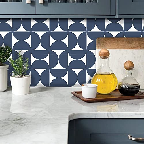 Alwayspon 24PcsX15cm/6inch Vinyl Wall Tile Sticker Transfer, Waterproof Sticky Back Tile Sticker for Kitchen Bathroom Self-Adhesive Peel and Stick PVC Stick on Tile, Blue and White Boho