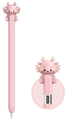 NIUTRENDZ Sött ko silikonfodral för Apple Pencil – ultratunt skyddshölje, halkfritt fodral (rosa drake, USB-C)