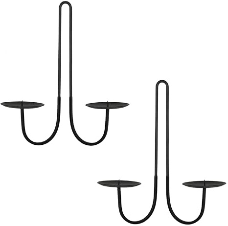 Remenna Doppelarmiger Kerzenhalter aus Eisen, Metall, Wandkerzenhalter, Set mit 2 schwarzen modernen Wandkerzenleuchtern zum Aufhängen für Wohnzimmer, Bauernhaus, Kamin, Hochzeit
