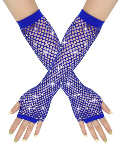Damen Netzhandschuhe Glänzende Fingerlose Handschuhe Lange Fischnetz Armstulpen Mesh Handschuhe Karneval Party Kostümzubehör Opernhandschuhe Abendhandschuhe Glitzer Handschuhe Cosplay Zubehör