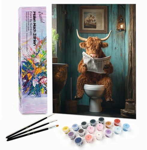 Bougimal Peinture par Numéro Adulte Animal avec Pinceaux et Acryliques Bricolage Peintures Kits, pour la Décoration Intérieure maison, Vache 28x35cm(sans Cadre)